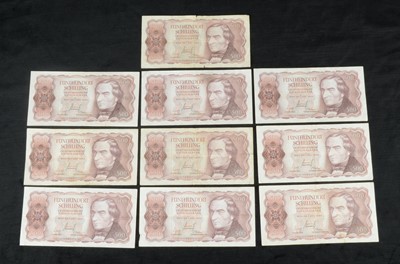 Lot 262 - A collection of ten Austria 500 Schilling bank notes
