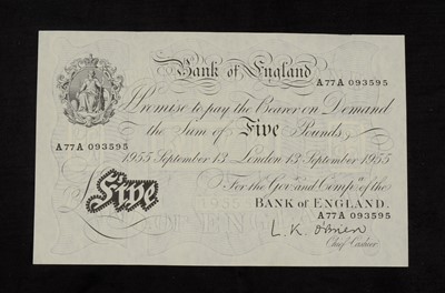 Lot 275 - A Bank of England White £5 bank note