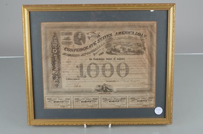 Lot 279 - Confederate States of America $1000 Loan Bond Certificate