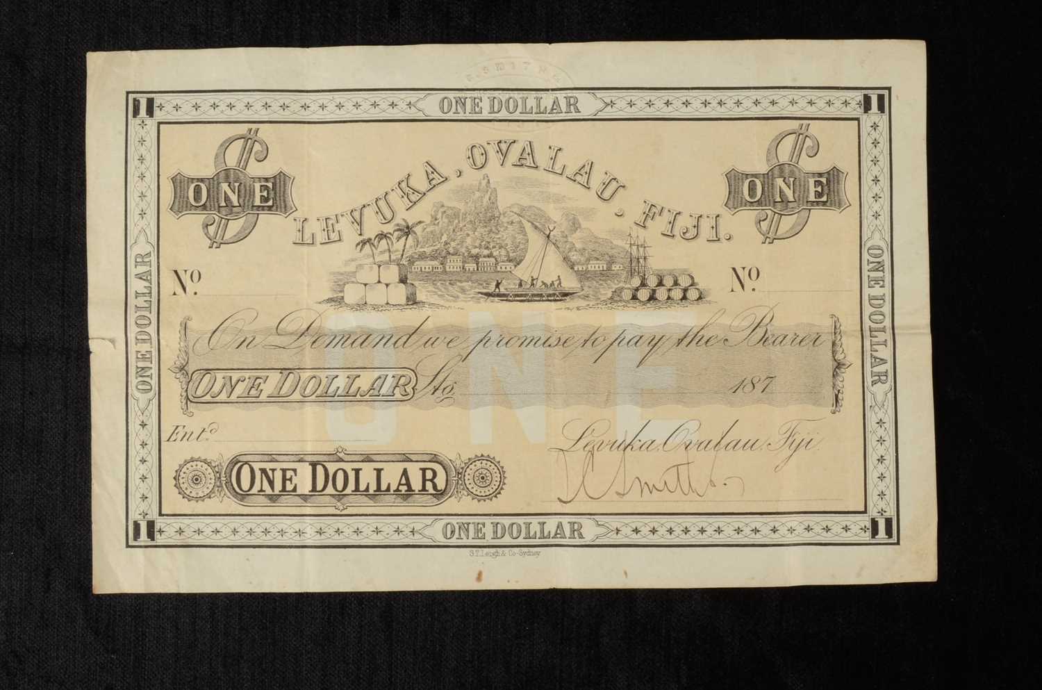 Lot 283 - Scarce Fiji 'Levuka' One Dollar Promisary Bank Note