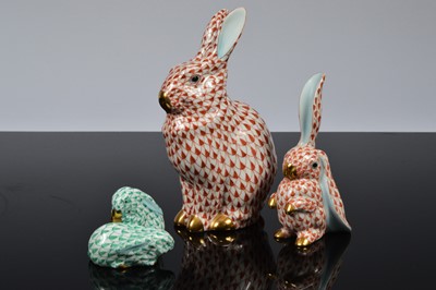 Lot 122 - Three modern Herend porcelain rabbit groups