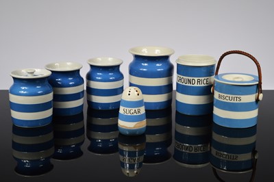 Lot 136 - A collection of seven Blue banded Cornish ware