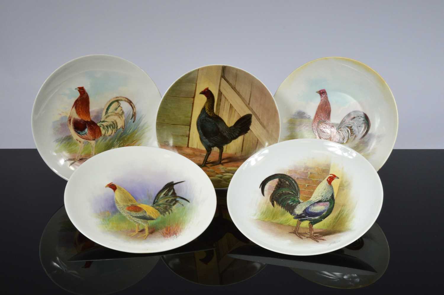 Lot 164 - Five Minton porcelain cabinet plates painted by J.E. Dean