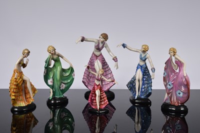 Lot 176 - A collection of six continental ceramic Art Deco style dancing lady figurines