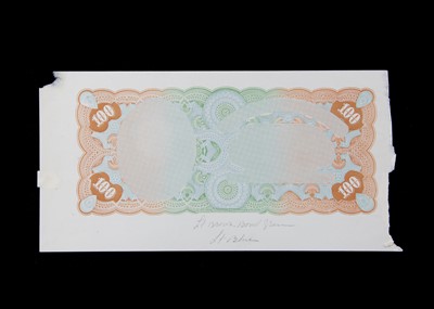 Lot 164 - An early 20th century hand printed printer's proof for a bank note