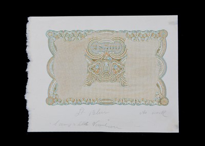 Lot 192 - An interesting early 20th century hand printed printer's proof for a bank note