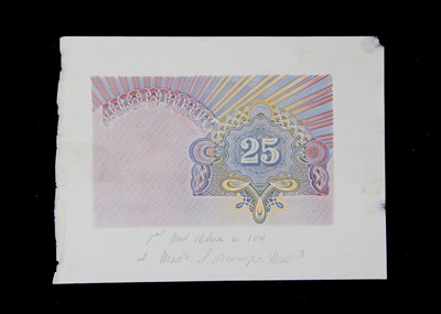 Lot 195 - An early 20th century hand printed printer's proof for part of a bank note
