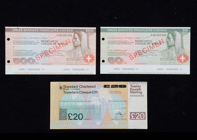 Lot 222 - Three Specimen Travellers Cheques