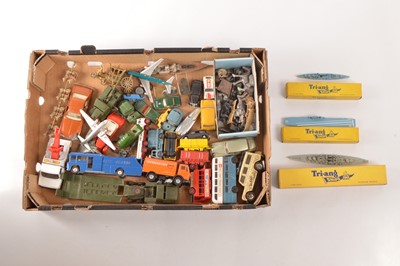 Lot 220 - Assorted Diecast vehicles ships aeroplanes and hollow cast farm items (qty in 1 box)