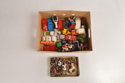 Lot 259 - Hot Wheels Matchbox Corgi vehicles (30+) with lead and metal figures (qty in 1 box)