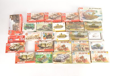 Lot 352 - Airfix 1/72 and 1/76 and Fujima 1/72 scale JB and Hat 1/76 scale and Nitto 1/23 scale plastic construction mostly WWII Armoured Vehicle Kits (25)