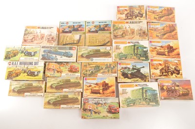 Lot 353 - Airfix 1/72 and 1/76 and Matchbox 1/76 scale plastic construction mostly WWII Armoured Vehicle Kits (24)