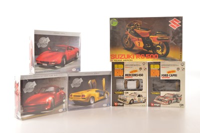 Lot 359 - Italeri and Bburago 1/24 Sports Car Kits and Protar 1/9 Scale Suzuki Motorbike Kit all boxed (6)
