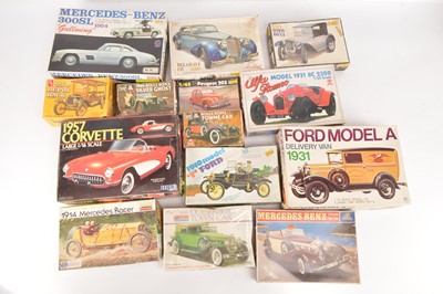 Lot 364 - Collection of boxed unmade American Car kits various scales from 1/16-1/32 by numerous manufacturers (14)