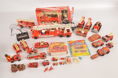 Lot 464 - Collection of boxed and unboxed 1960's-1980s plastic including Lego and  tinplate Fire Engines and related Vehicles (20+)