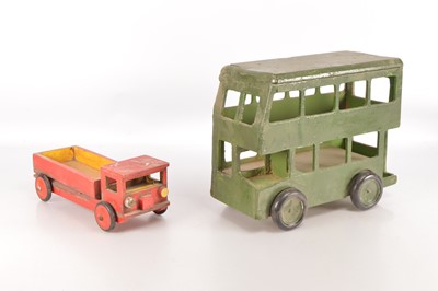Lot 468 - 1960's 'Hobbies' large scale wooden Double Deck Bus and Tipper Lorry (2)