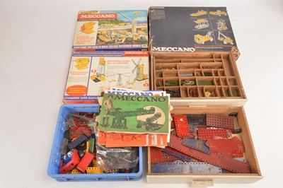 Lot 480 - Quantity of Meccano including 1960's Junior Power Drive Set M and Meccano Tri-ang Mechanisms and No 6 Set and earlier loose Meccano in various Trays and drawers (qty)