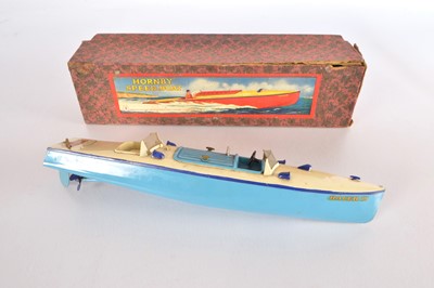 Lot 493 - Hornby pre-war boxed clockwork No 3 Speed Boat Racer 111