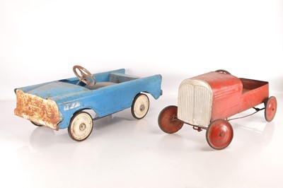 Lot 501 - Tri-ang blue Bermuda Pedal Car and Duke style repainted red Pedal Car bot for restoration (2)