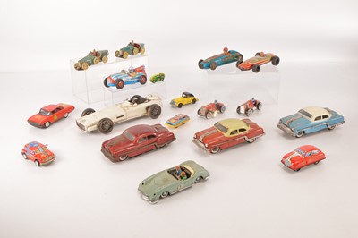 Lot 506 - Large collection of tinplate Saloon and Racing cars by various Manufacturers (18)