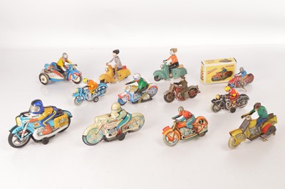 Lot 507 - Large collection of tinplate Motorcycles and Scooters by Technofix and other Manufacturers (12)