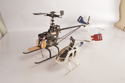 Lot 527 - Kyosho kitbuilt Hughes 500 RC Control electric Helicopter and larger Helicopter with petrol engine (2)