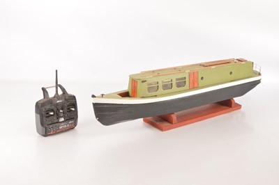 Lot 532 - Large scale Remote Control Narrow Boat Canal Barge and Controller and wooden box