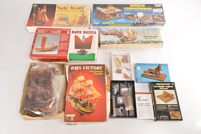 Lot 543 - Historical Ships and Ship's Interior wooden kits and one Revell plastic Kit (7)
