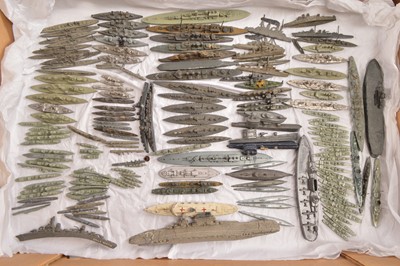 Lot 558 - Large collection of 1/1200 to 1/1800 scale lead Waterline Naval Vessels by Pilot Scaledown Ensign Dinky Chad Valley Tremo and other makers (155+)
