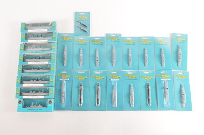 Lot 567 - New Issue Tri-ang Minic Ships 1/1200 scale British Navy Vessels all in unopened boxes/packaging (25)