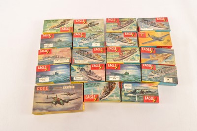 Lot 578 - Various 1/1200 scale Waterline plastic ship kits by various makers including Airfix Esci Eagle and large collection of  Eagle empty Ship kit and Frog plane kit empty boxes (55+)