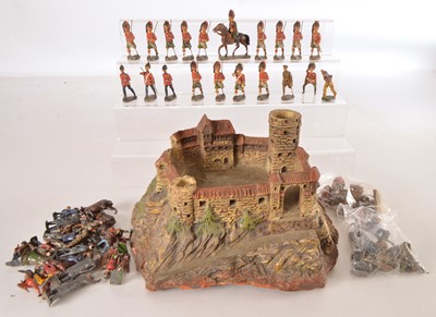 Lot 606 - Elastolin approx HO Scale Castle and Elastolin 80mm composition Soldiers and Britains and other makers 60mm lead Soldiers (50+)