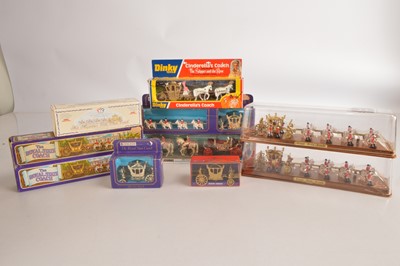 Lot 614 - Late Dinky Toys Cinderella's Coach and various 1977 Queen's Jubilee State Coaches and Landau by Crescent Corgi Lone Star and Matchbox (10)
