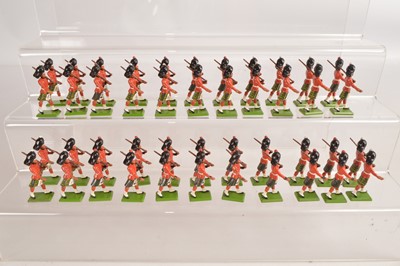 Lot 651 - Britains New Metal marching Highlanders comprising Black Watch (22) and Gordon Highlanders (22)