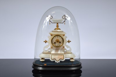 Lot 57 - A late Victorian alubaster mantle clock
