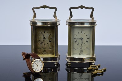 Lot 66 - A pair of 1977 Silver Jubilee commemorative silver plated carriage timepieces