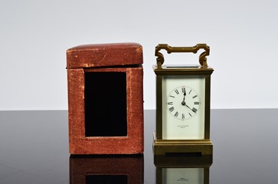 Lot 80 - A cased mid 20th century brass carriage timepiece