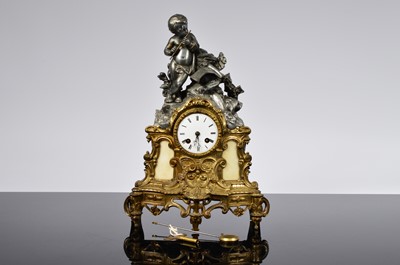 Lot 81 - A late 19th century French pewter mantle clock