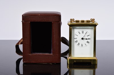 Lot 82 - A cased mid 20th century brass carriage timepiece