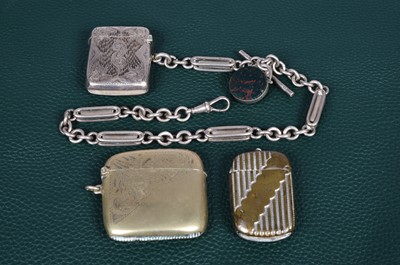 Lot 105 - A Victorian silver fancy link watch chain and vesta case