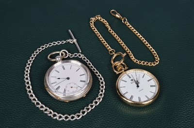 Lot 106 - A Victorian silver open faced pocket watch with a silver watch chain