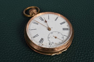 Lot 107 - A damaged 9ct cased open faced pocket watch