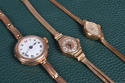 Lot 164 - Three 9ct gold lady's wristwatches