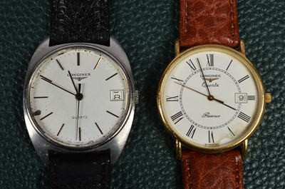 Lot 223 - A c1980s Longines quartz stainless steel wristwatch head