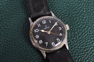 Lot 241 - A c1940s Omega manual wind Military issued chromed and stainless steel wristwatch head