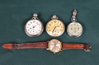 Lot 242 - A WWII period open faced pocket watch and three other watches