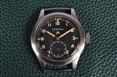 Lot 247 - A WWII period Eterna manual wind military issue "Dirty Dozen" stainless steel wristwatch head