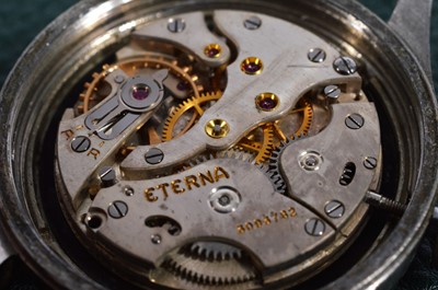 Lot 247 - A WWII period Eterna manual wind military issue "Dirty Dozen" stainless steel wristwatch head