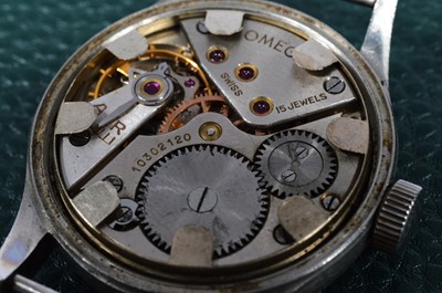 Lot 248 - A WWII period Omega manual wind military issue "Dirty Dozen" stainless steel wristwatch head