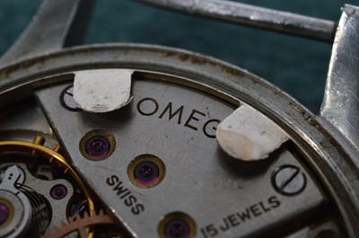 Lot 248 - A WWII period Omega manual wind military issue "Dirty Dozen" stainless steel wristwatch head